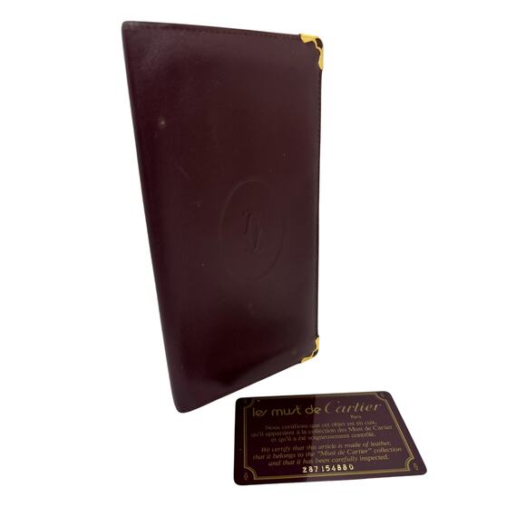 Cartier Burgundy Must de Cartier Bifold Long Wallet Vintage, Auth Card, No Box - Picture 5 of 5